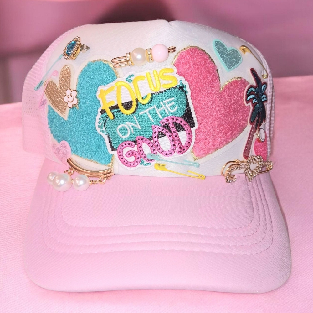 Colorful Embellished Cap with Heart Design - Picture 2 of 2